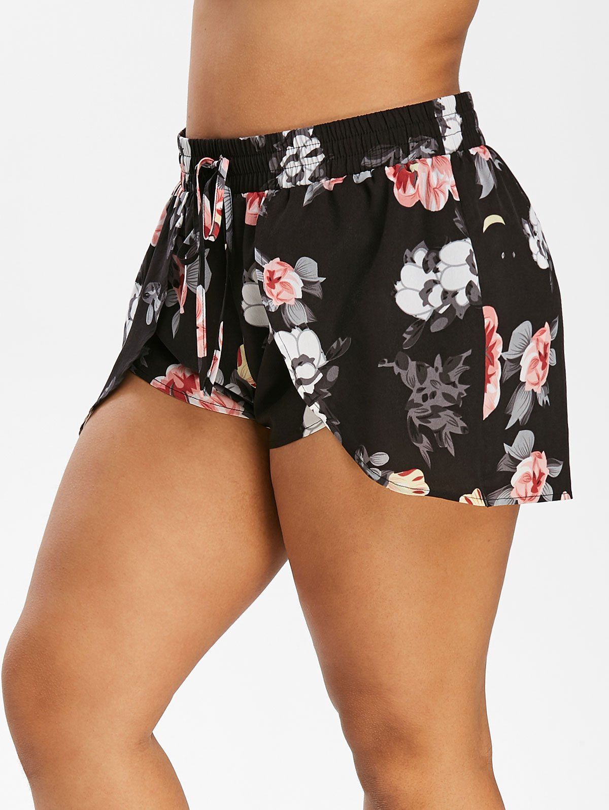 

Plus Size Overlay Floral Print Chiffon Shorts, Black