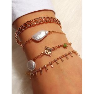 

4Pcs Faux Pearl Irregular Bracelet Set, Gold