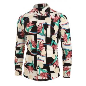 

Flower Geometric Print Button Up Long Sleeve Shirt, Multi a