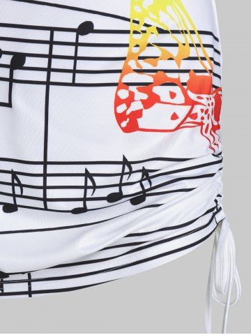 

Butterfly Music Notes Print Cinched Cold Shoulder T-shirt, White