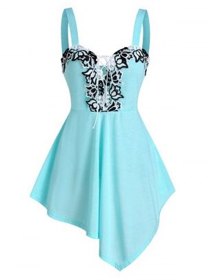 Lace Panel Lace-up Asymmetric Tank Top