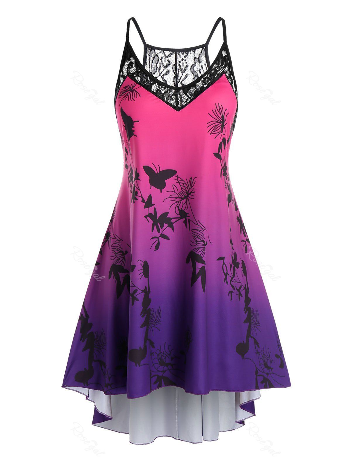 

Plus Size Printed Ombre Color High Low Dress, Purple