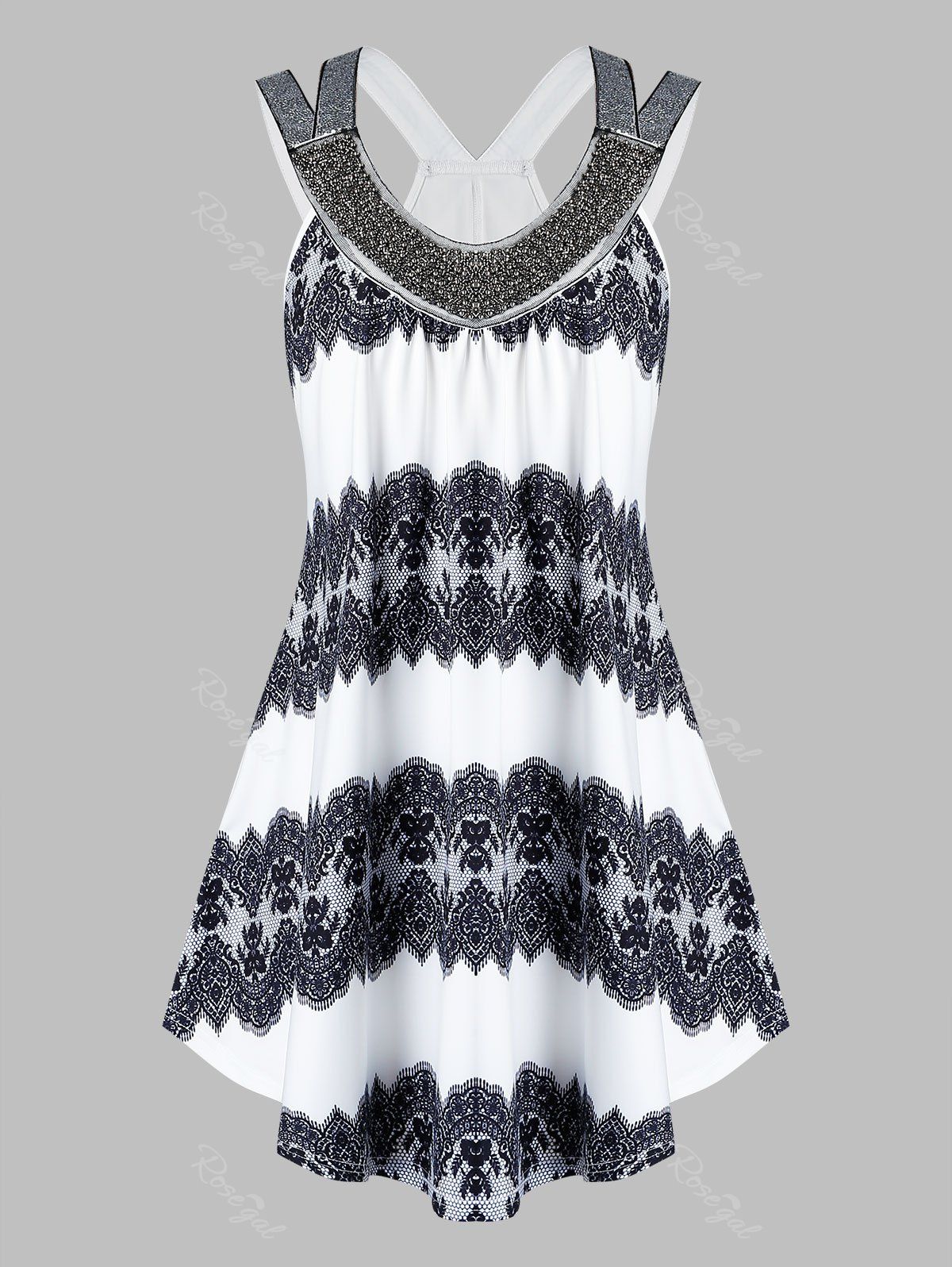 

Plus Size Cutout 3D Lace Print Tank Top, White