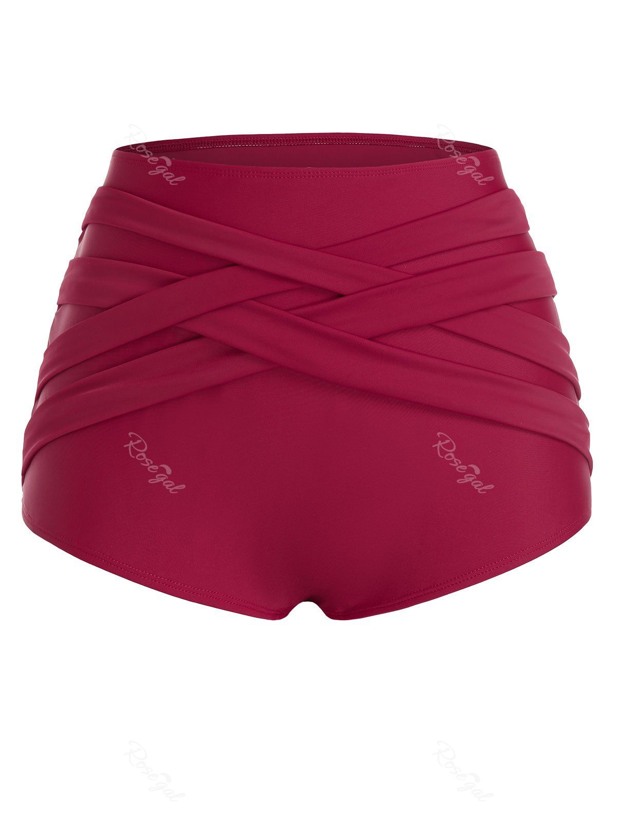 

Plus Size Crossover High Waisted Swim Briefs, Red wine