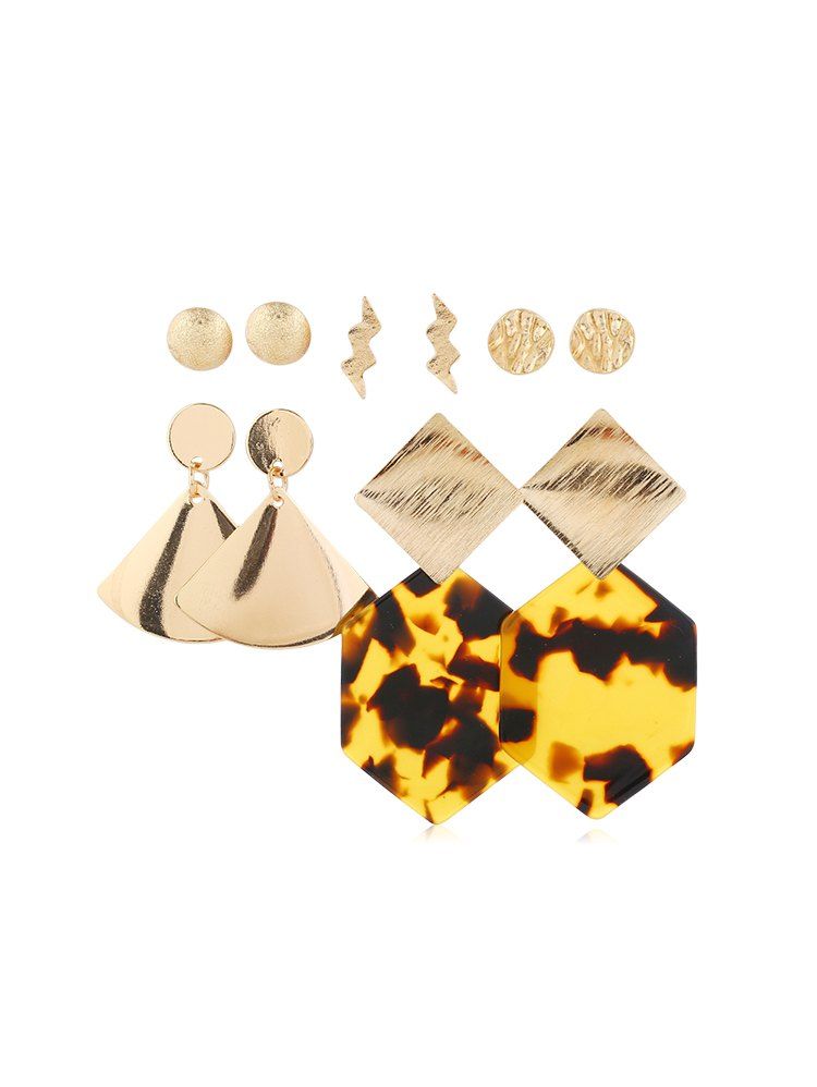 

5Pairs Geometric Leopard Textured Earrings Set, Gold