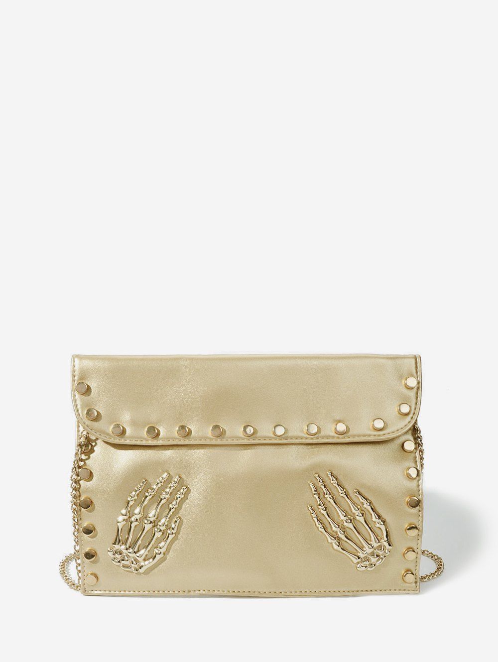 

Punk Skeleton Hands Chain Crossbody Bag, Gold