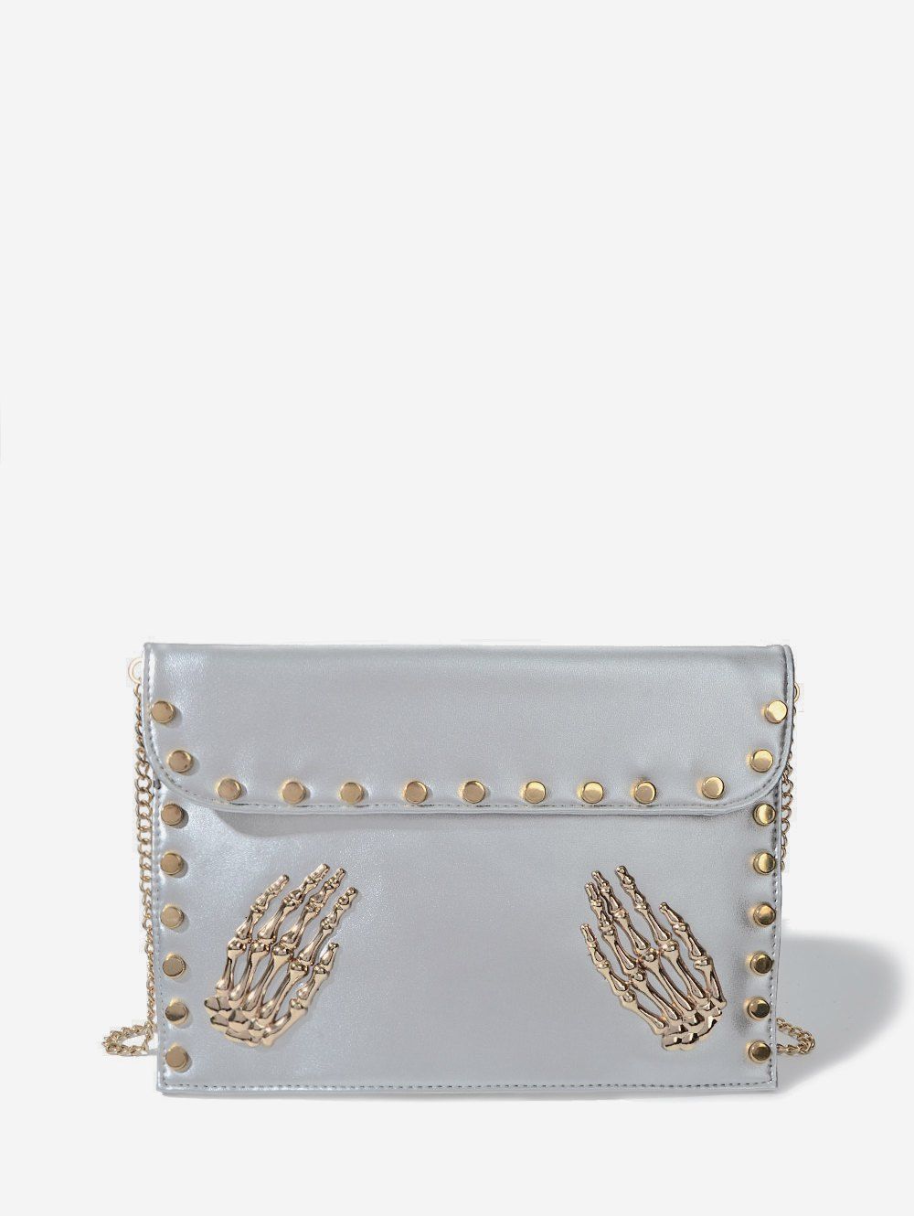 

Punk Skeleton Hands Chain Crossbody Bag, Silver