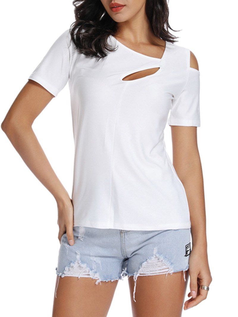 

Cut Out Cold Shoulder Plain T-shirt, White