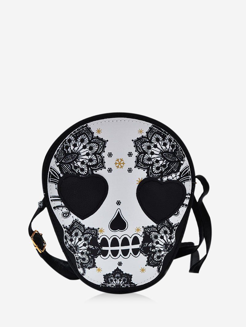 

Floral Skull Graphic Leather Mini Crossbody Bag, Black
