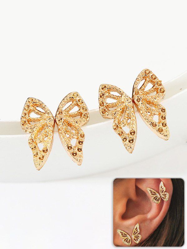

4Pcs Hollow Out Rhinestone Butterfly Earrings Set, Gold
