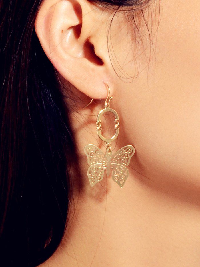 

Hollow Out Butterfly Oval Drop Earrings, Gold