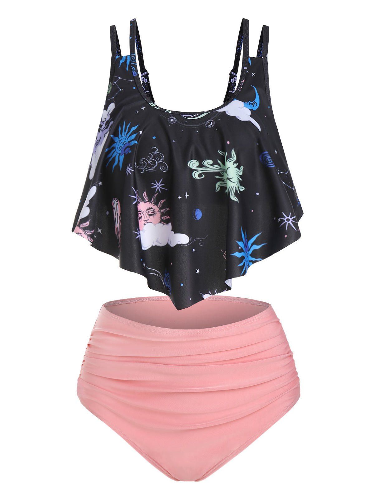 

Sun Print Padded High Waisted Tankini Swimwear, Black