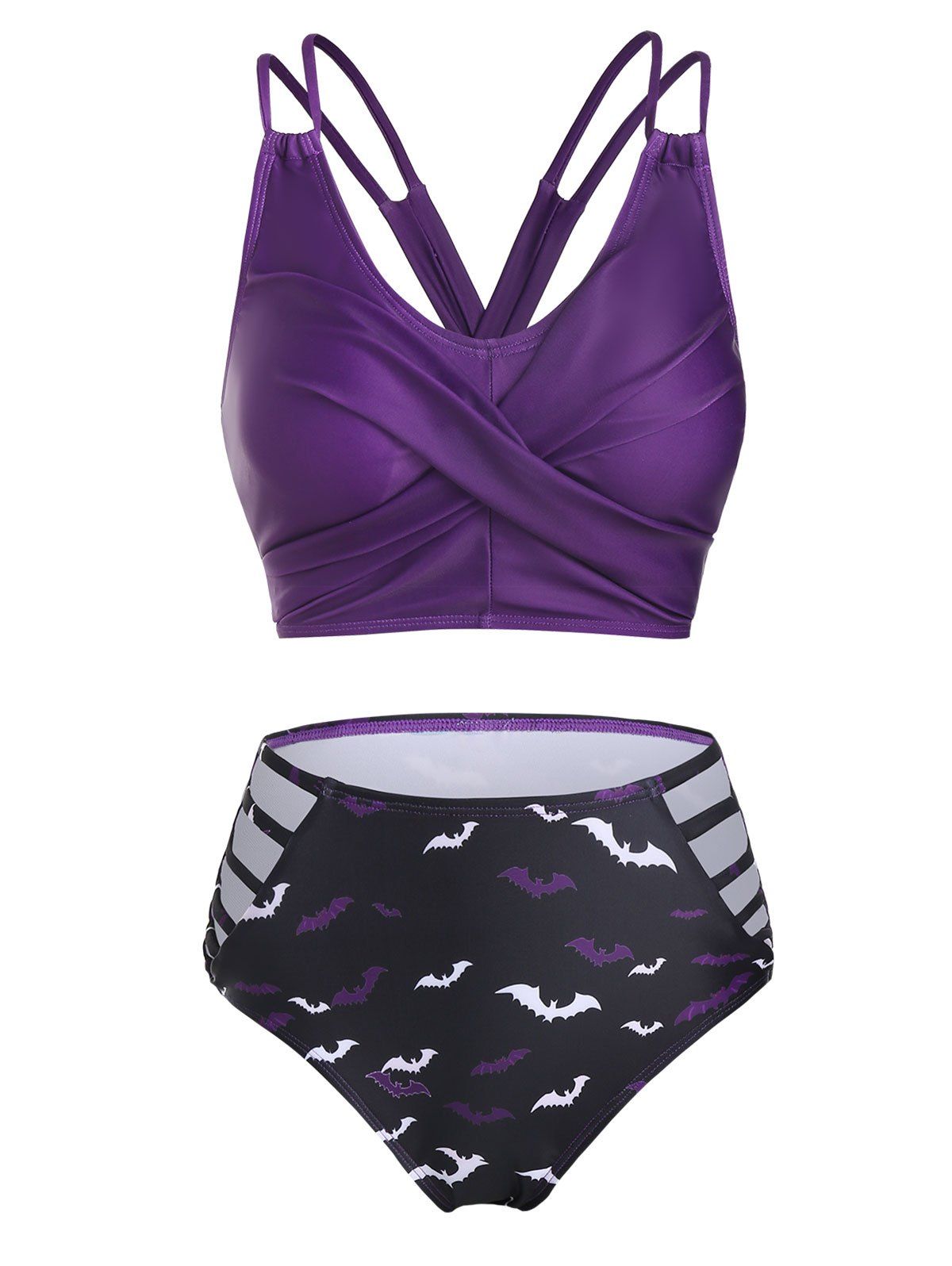 

Bat Print Cut Out Crossover Bikini Swimwear, Purple iris