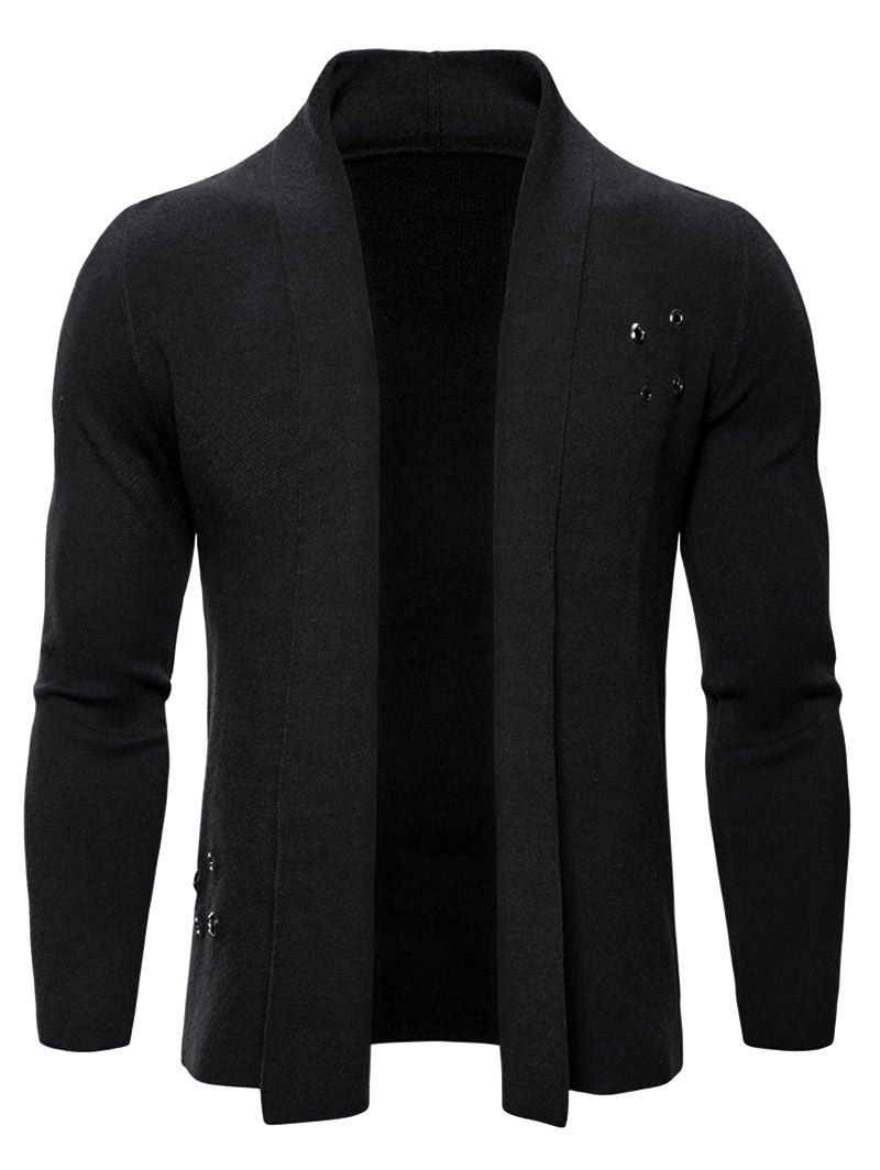 

Solid Color Casual Knitted Cardigan, Black