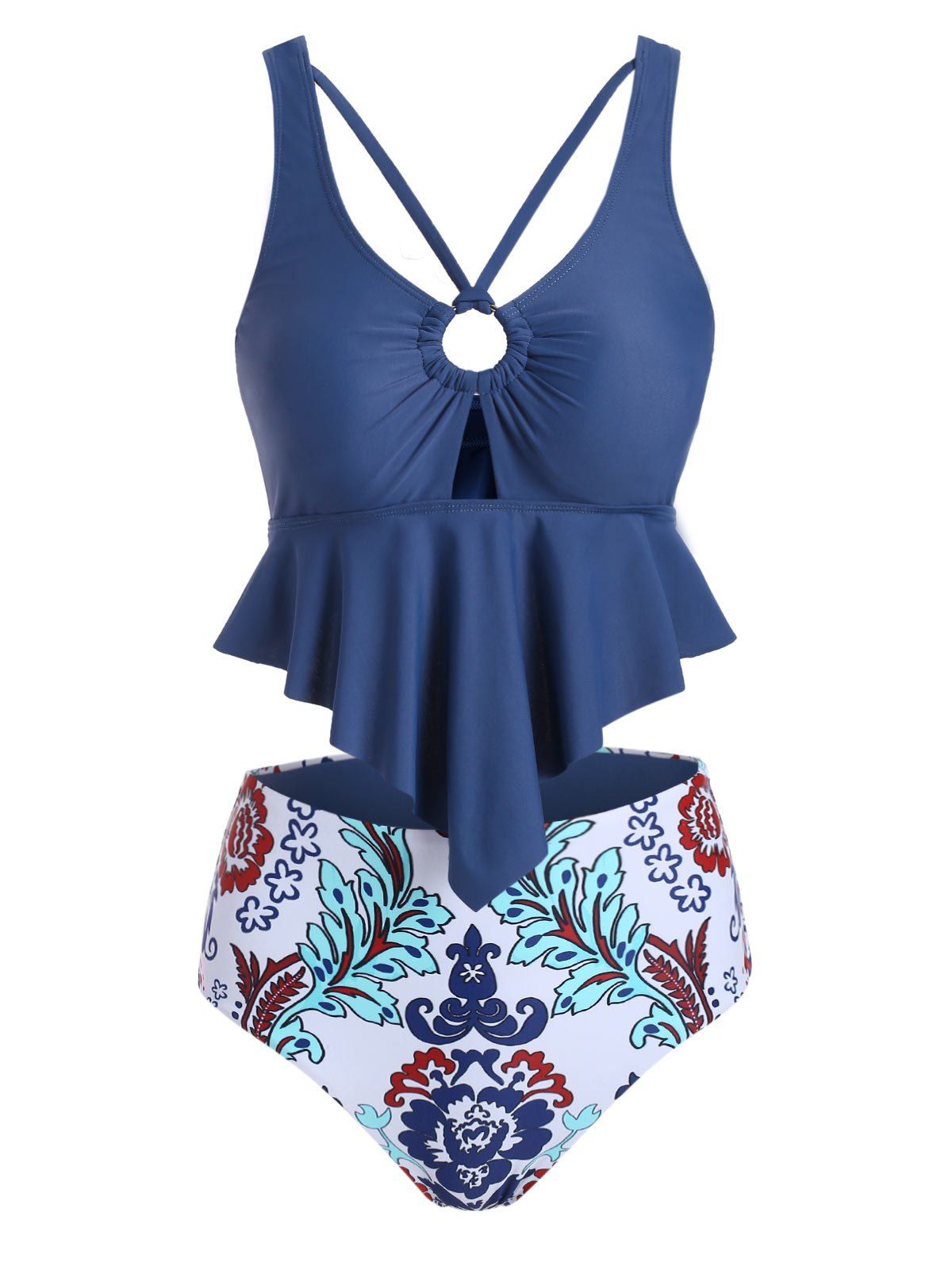 

Ring Flounce Strappy Reversible Tankini Swimsuit, Silk blue