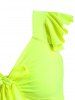 Neon Tie Front Flounces Sunflower Plus Size Two Piece Swimsuit -  