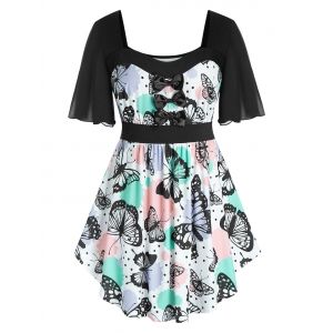 

Plus Size Bowknot Butterfly Print T Shirt, White