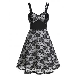

Grommet Flower Lace Empire Waist Dress, Black