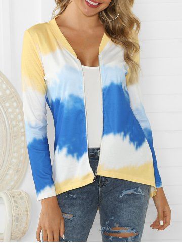 Ombre Zip Up High Low Cardigan - MULTI-A - M