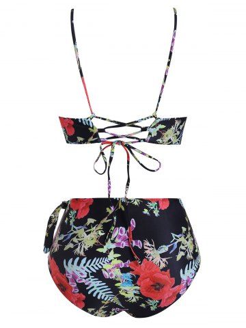 Floral Knotted Lace Up Back Bikini Swimsuit