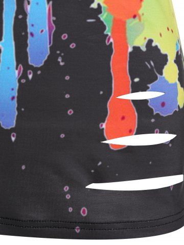 Paint Splatter Print Ripped Open Shoulder T-shirt
