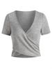 Plunge Neck Heathered Cropped Surplice T-shirt -  