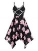 Plus Size Handkerchief Sequins Floral Print Dress -  