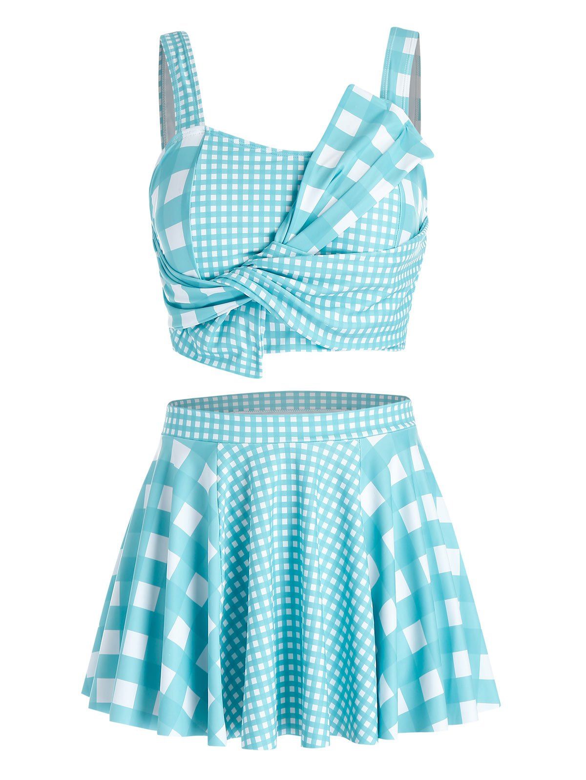 

Plus Size Plaid Design Asymmetric Tankini Swimsuit, Blue hosta