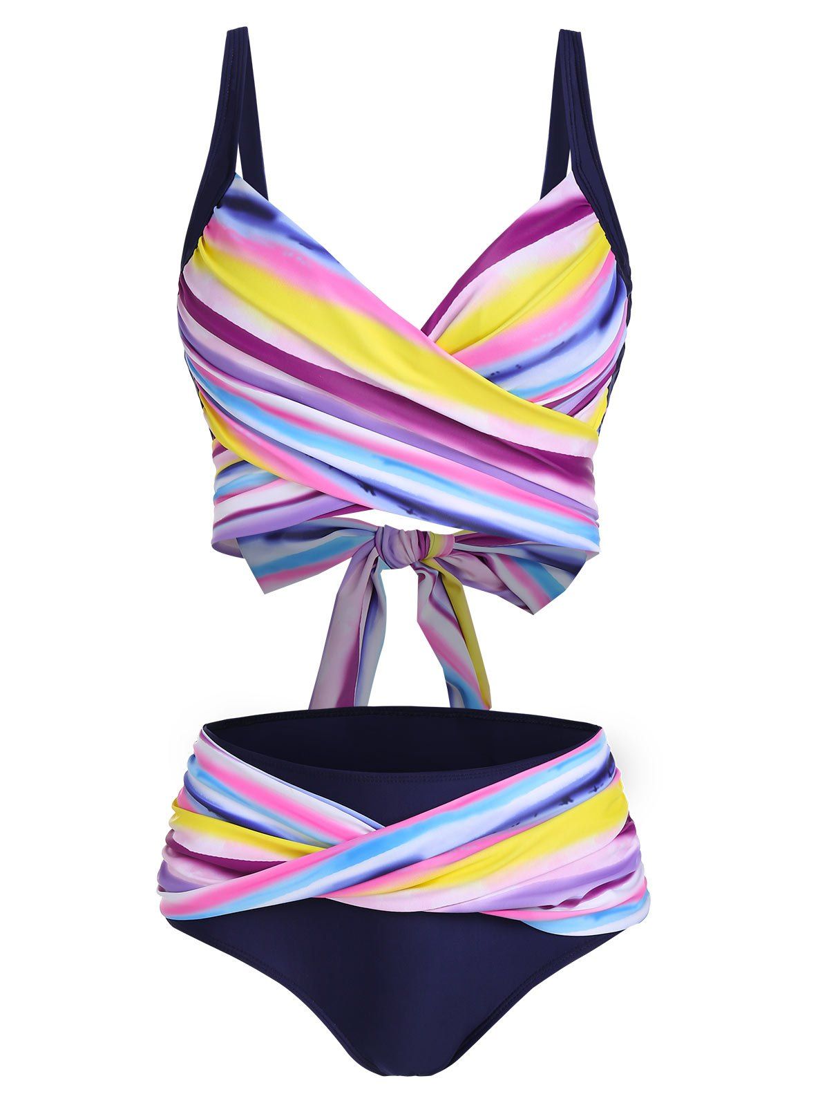 

Rainbow Print Twist Wrap Bikini Swimwear, Navy blue