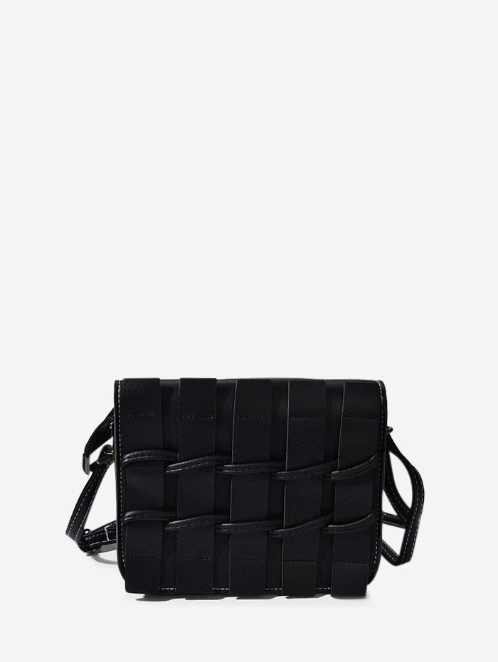 

Plain Woven Leather Mini Crossbody Bag, Black