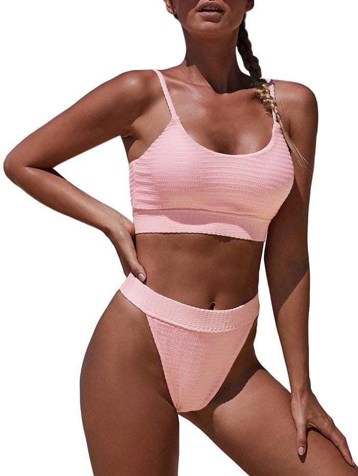 

Shadow Striped High Waist Bikini Swimwear, Pink