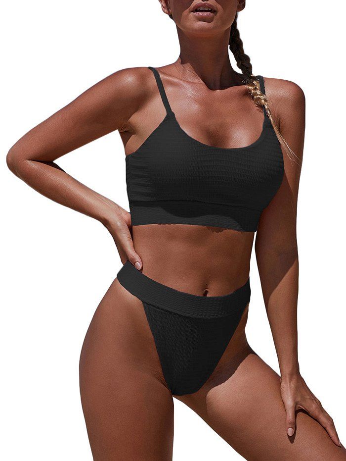 

Shadow Striped High Waist Bikini Swimwear, Black