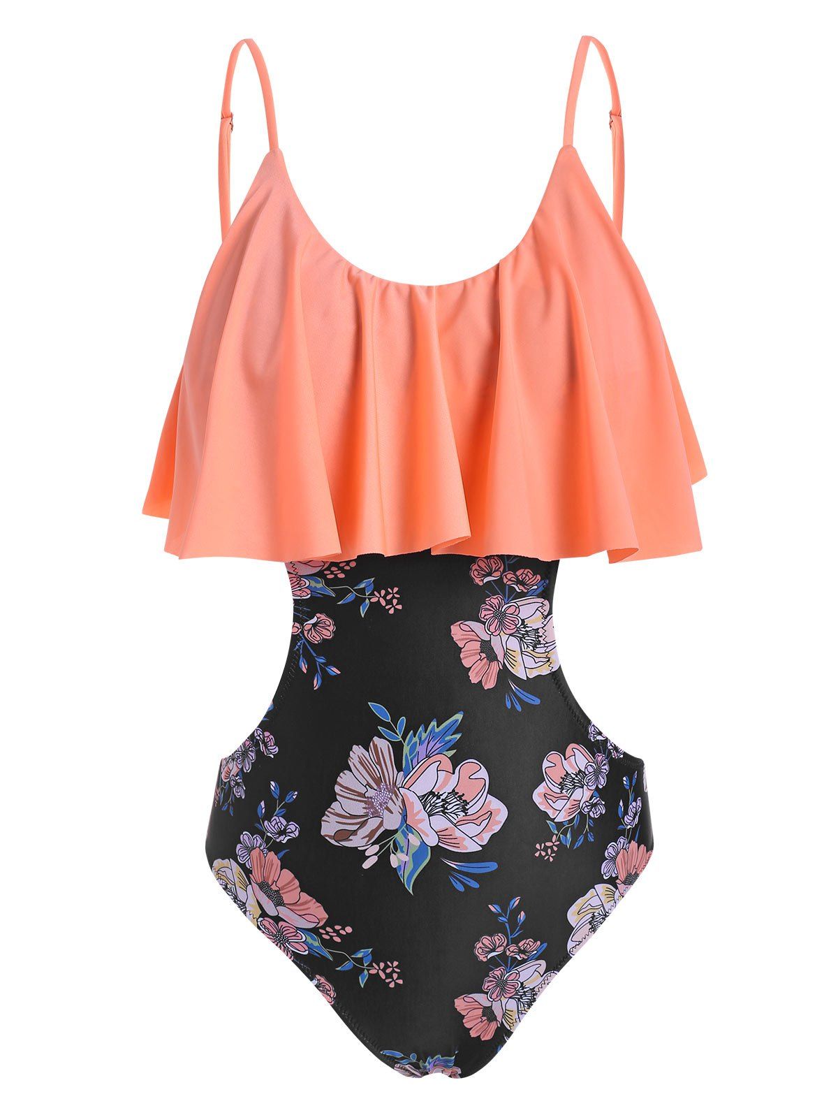 

Flounce Floral Side Cutout One-piece Swimsuit, Living coral