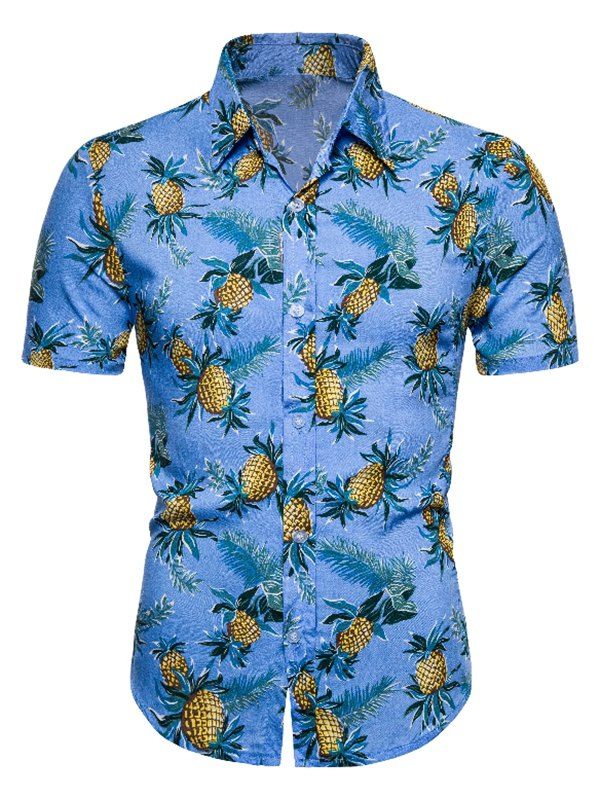 

Pineapple Print Short Sleeve Button Up Shirt, Deep sky blue