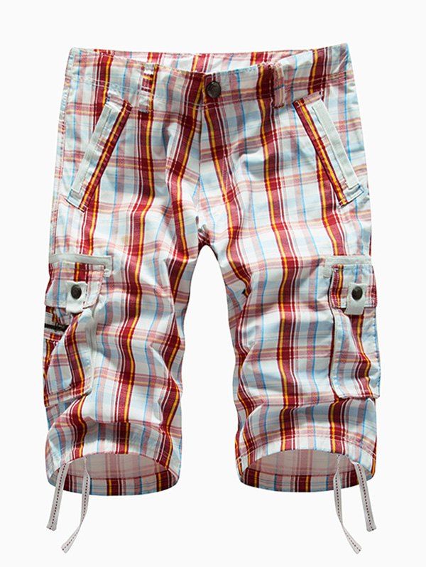 

Plaid Multi-pocket Cargo Shorts, Red