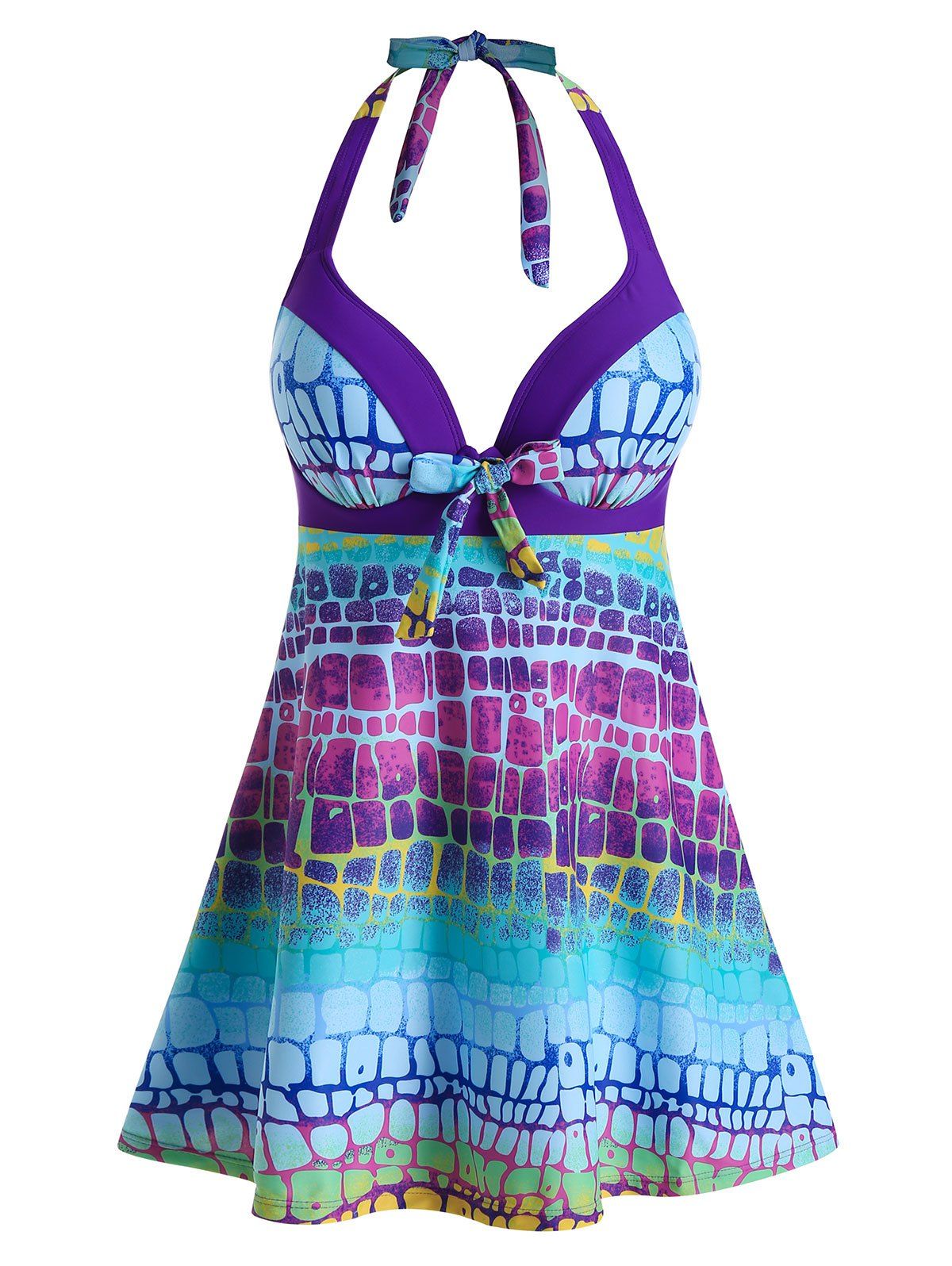 

Halter Ombre Stone Print Underwire Tankini Swimwear, Multi-a