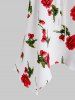 Plus Size Lace Panel Flower Print Hanky Hem T Shirt -  