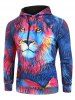 Lion Paint Graphic Front Pocket Casual Hoodie -  