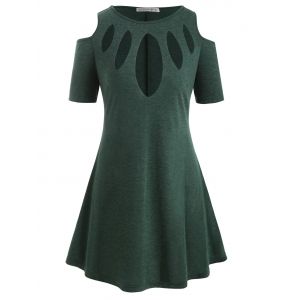 

Curved Hem Cut Out Cold Shoulder Plus Size Top, Medium sea green