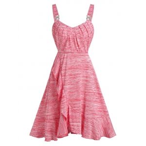 

Space Dye Rhinestone Buckle Ruffled Cami Dress, Pink rose