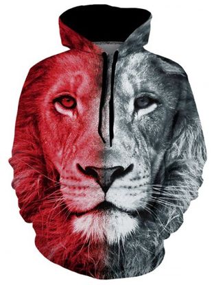 Lion Graphic Pouch Pocket Casual Hoodie