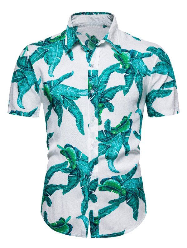 

Tropical Leaf Pattern Button Up Beach Shirt, Multi