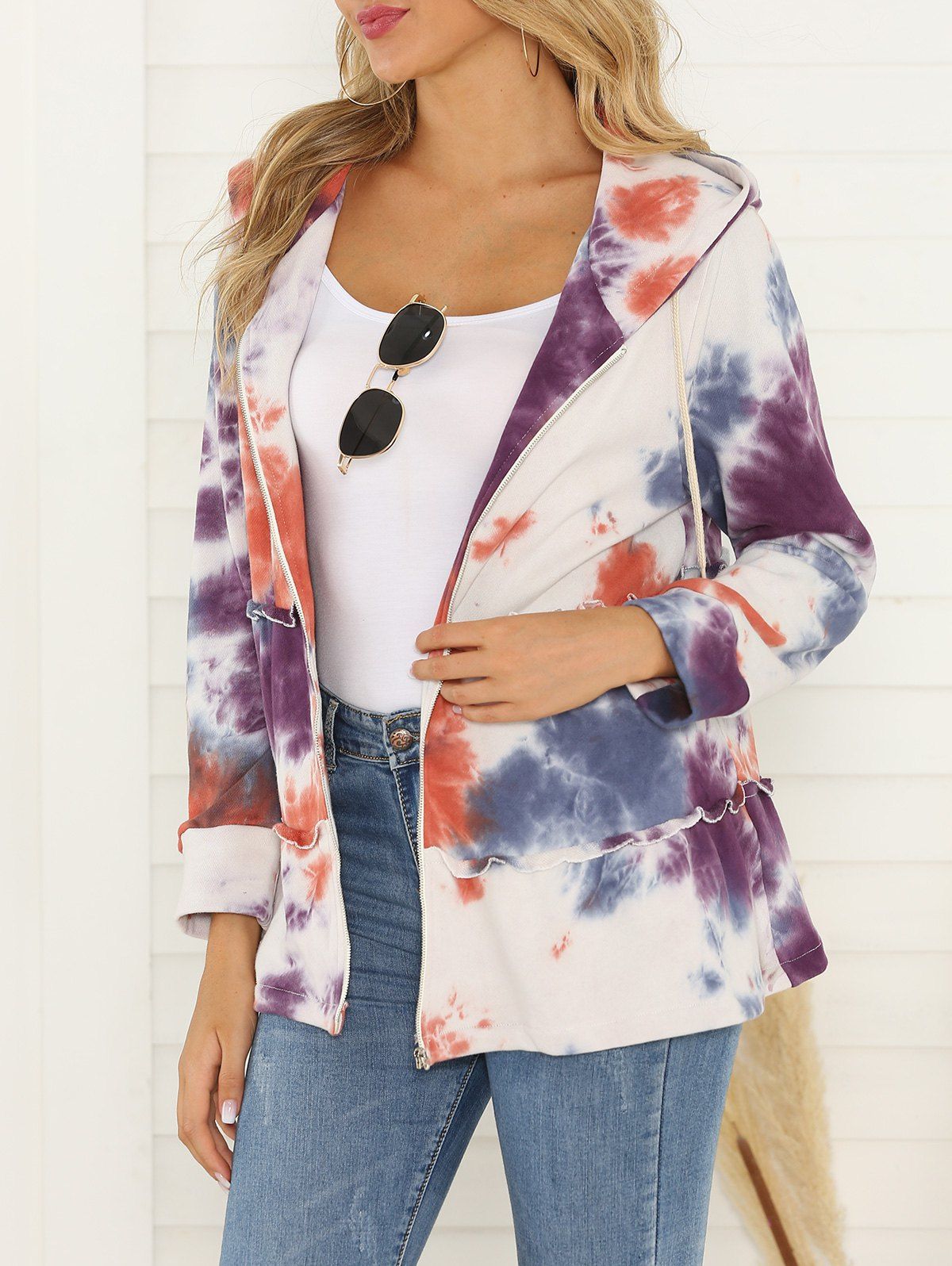 

Tie Dye Zip Up Hooded Jacket, Multi-a