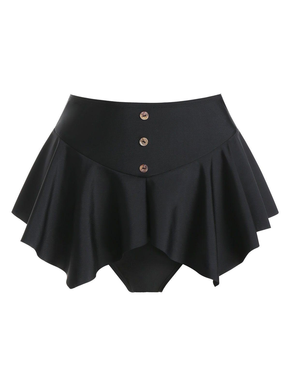 

Plain Button Asymmetrical Culotte Swimwear, Black