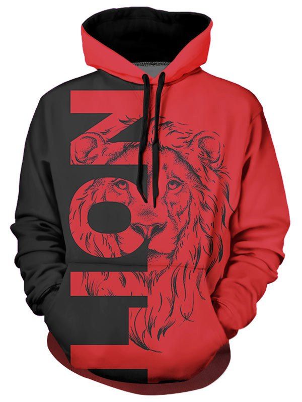 

Contrast Lion Graphic Front Pocket Casual Hoodie, Multi