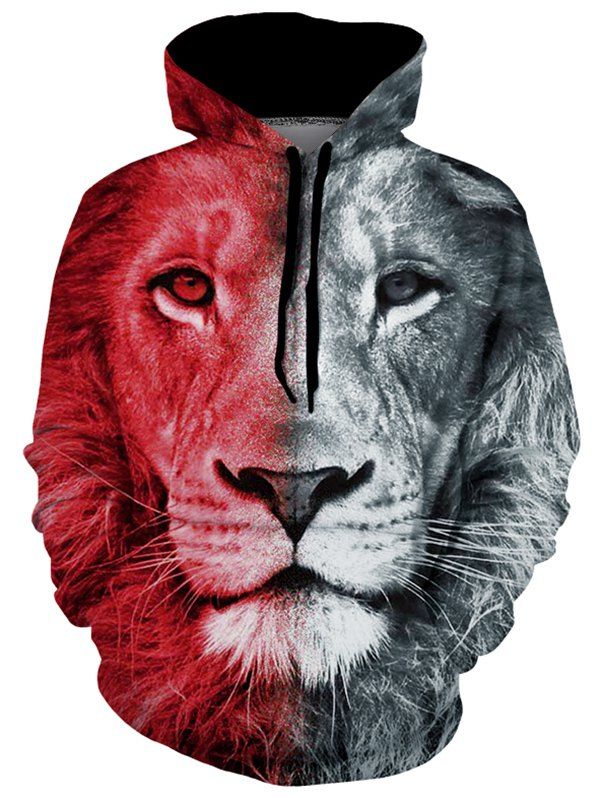 

Lion Graphic Pouch Pocket Casual Hoodie, Multi