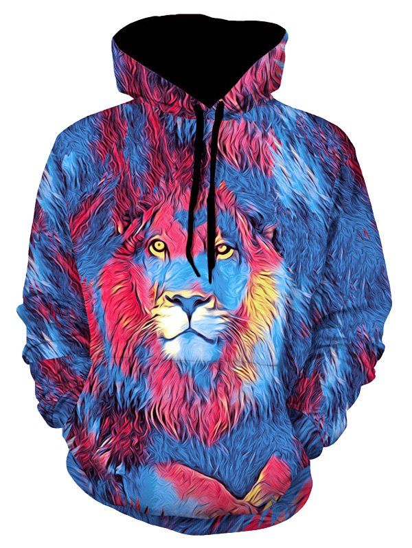 

Lion Paint Graphic Front Pocket Casual Hoodie, Multi