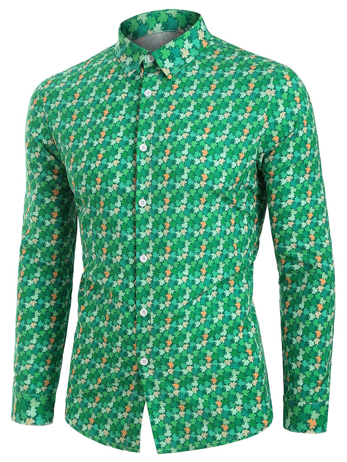

Tiny Leaves Button Up Long Sleeve Shirt, Green