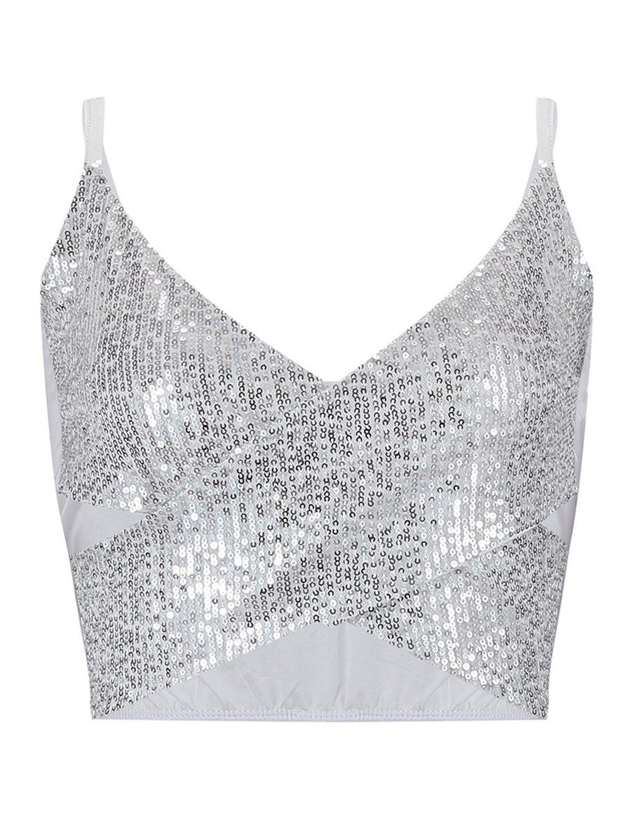 

Crossover Sequins Crop Cami Top, White