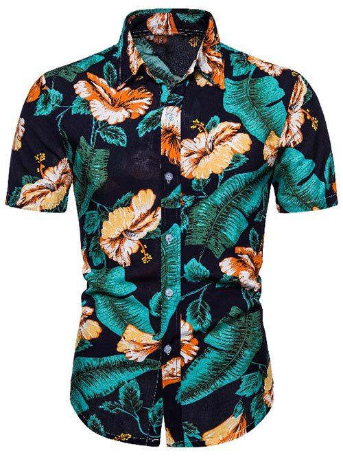 

Floral Leaves Print Beach Short Sleeve Shirt, Multi
